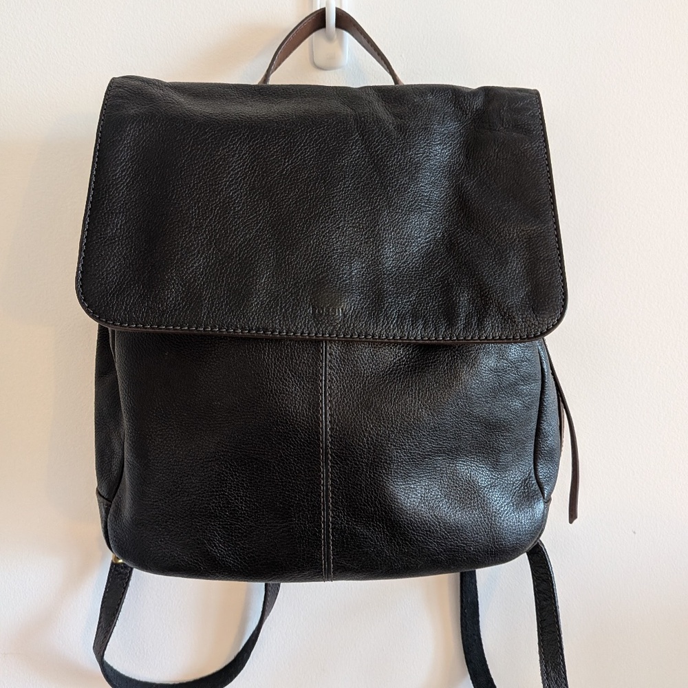 Fossil Claire Pebbled Leather Backpack SHB1932 Black Brass hardware
